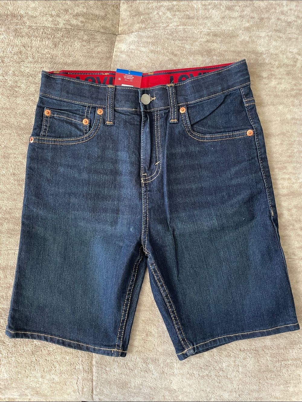 Levi's Dark Indigo Denim Jean Shorts with Red Adjustable waistband
